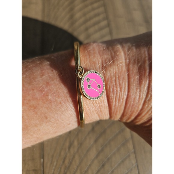 Kate Spade Bracelet Pink Libra Charm Rhinestone Horoscope Sign Bangle Hinged - Picture 8 of 9